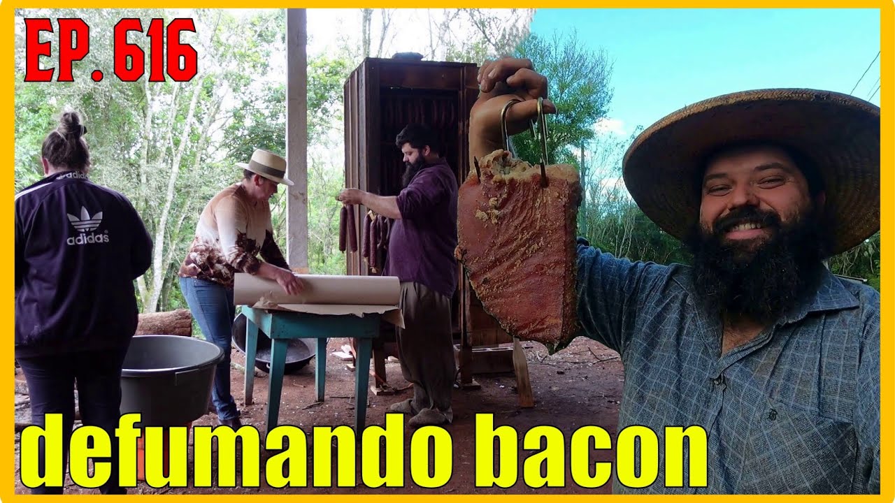 defumando o bacon e guardando os salames