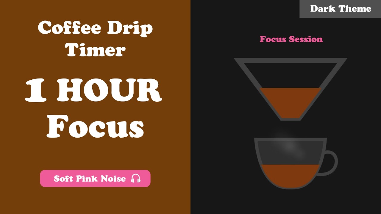 1 Hour Coffee Drip Timer, Work With Me,  Study With Me 🎧 Pink Noise ⚫ Dark Theme