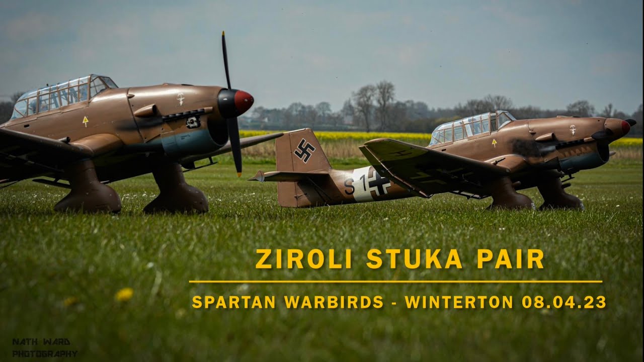 Large RC Ziroli Stuka Dive Bombers flying in formation - Spartan Warbirds - Winterton 08.04.23