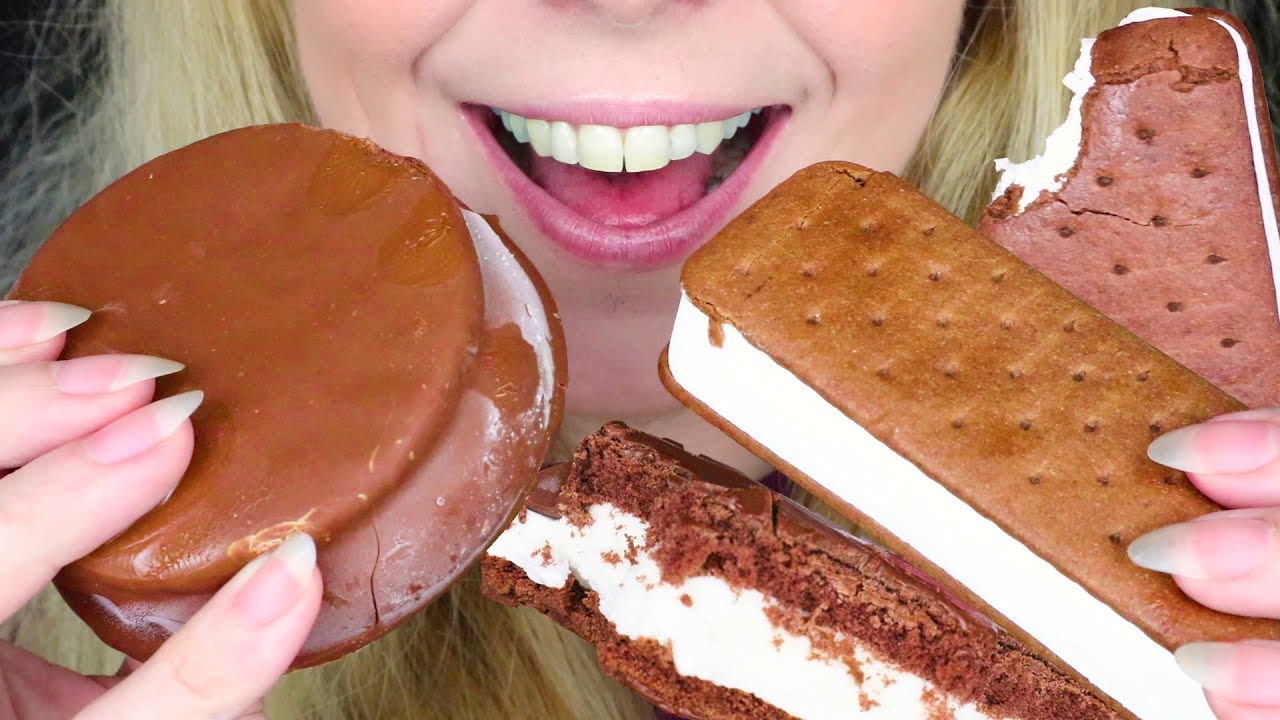 ICE CREAM CHOCOLATE COOKIE SANDWICHES 🍩🍦 | ASMR Mukbang  - 먹방 | No Talking | Real Eating Sounds