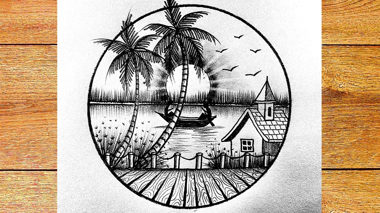 How to drawing amazing river circle scenery