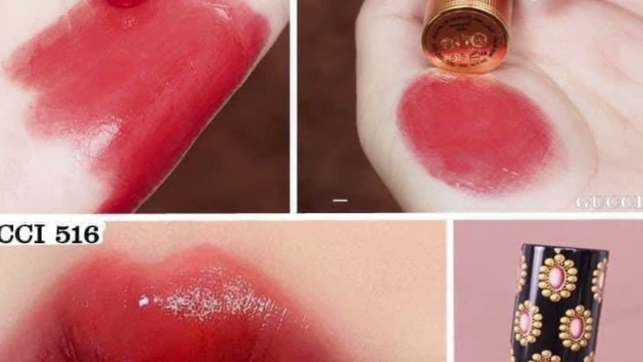 Son Gucci Rouge de Beaute Brillant Glow & Care Shine Lipstick 516 Margaret Ruby | Diệp Nhung