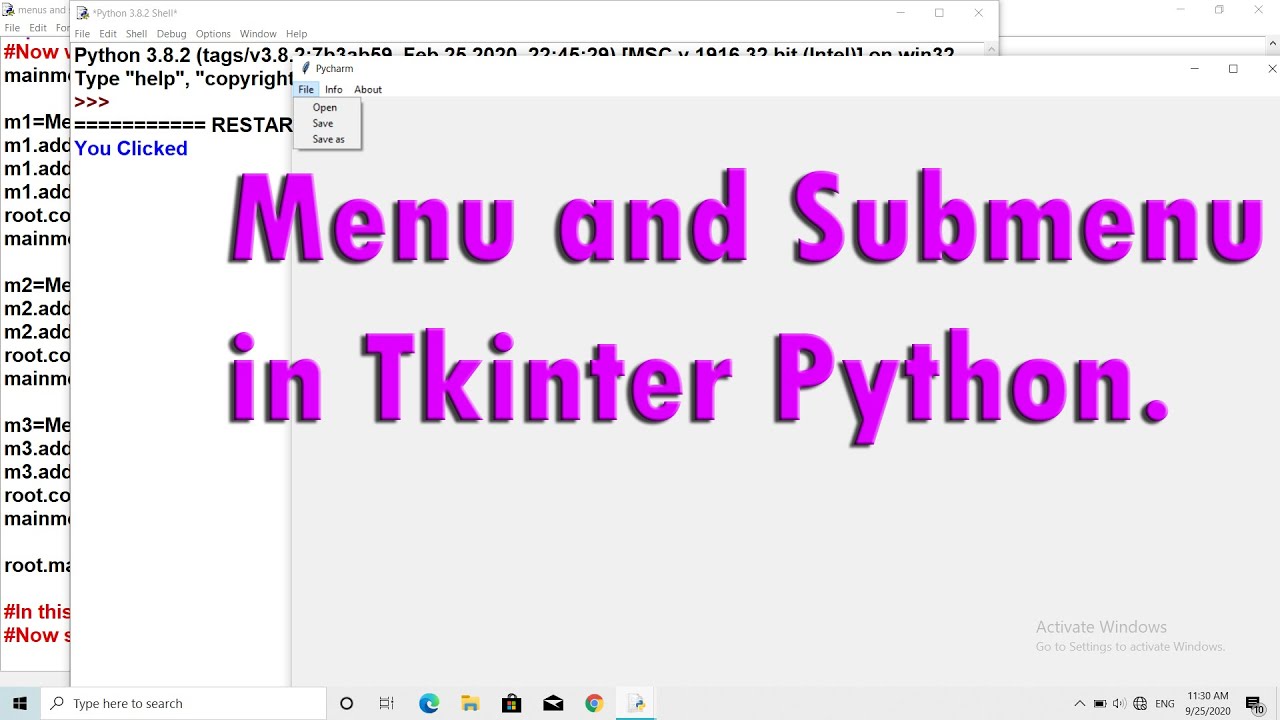 Menu And Submenu In Python Tkinter 2020.