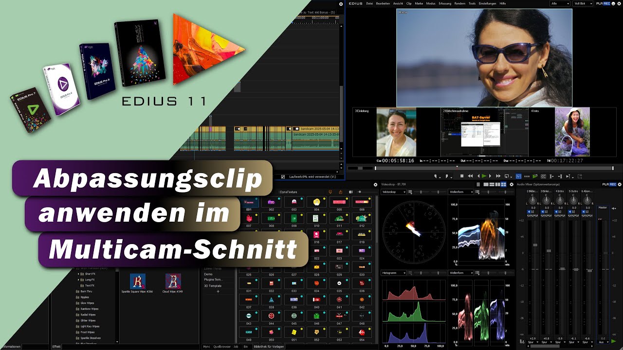 EDIUS - Kann man im Multicam-Schnitt den Anpassungsclips verwenden? Ja, sogar für jede Spur einzeln.