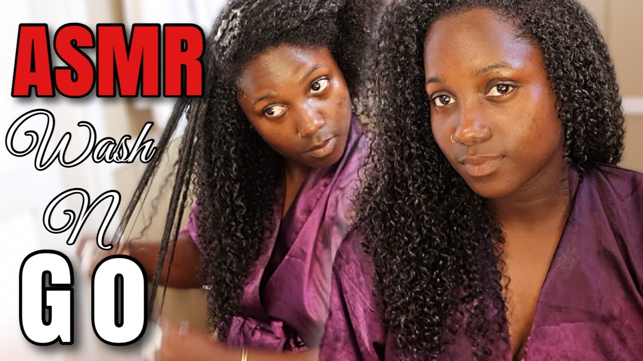 RELAXING ASMR Natural Hair Wash N Go using MOUSSE+, Gel| Beach waves, no talking, Half up Half Down