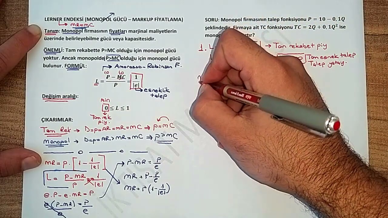 74) MONOPOLDE LERNER ENDEKSİ VE SAYISAL SORU ÇÖZÜMÜ