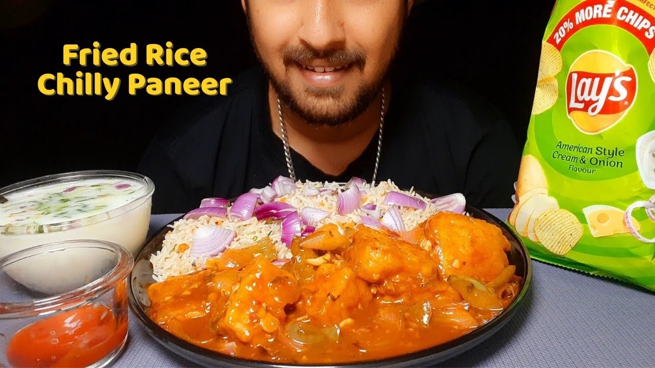 Veg Fried Rice with Spicy Chilli Paneer | ASMR Mukbang | Indian Chinese Mukbang | Pure Eating Sounds