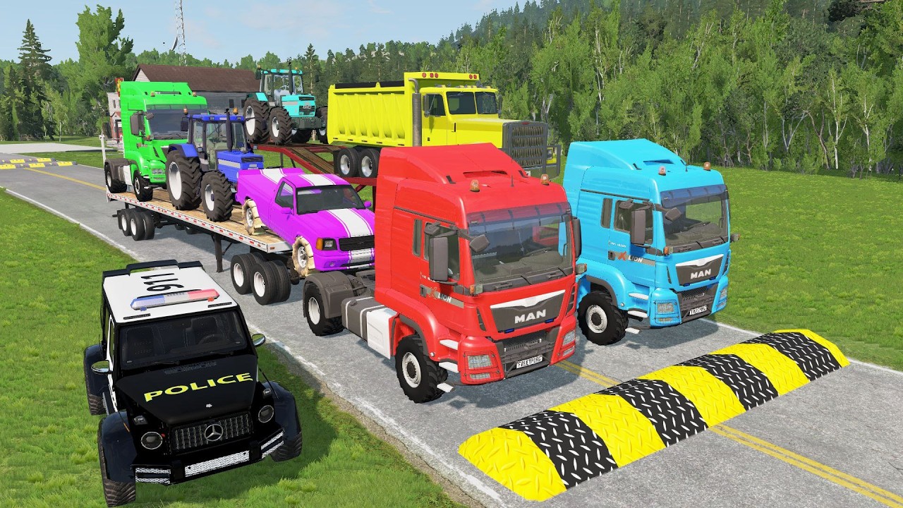 Flatbed Truck McQueen | Transportation with Truck - Pothole vs Car #003 BeamNG.Drive Gameplay