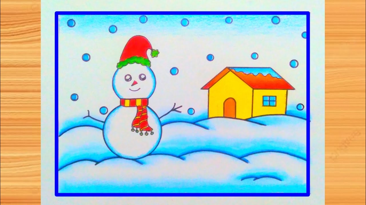 How to Draw Winter Season Scenery / Easy Winter Drawing Step by Step / How to Draw Snowfall Drawing