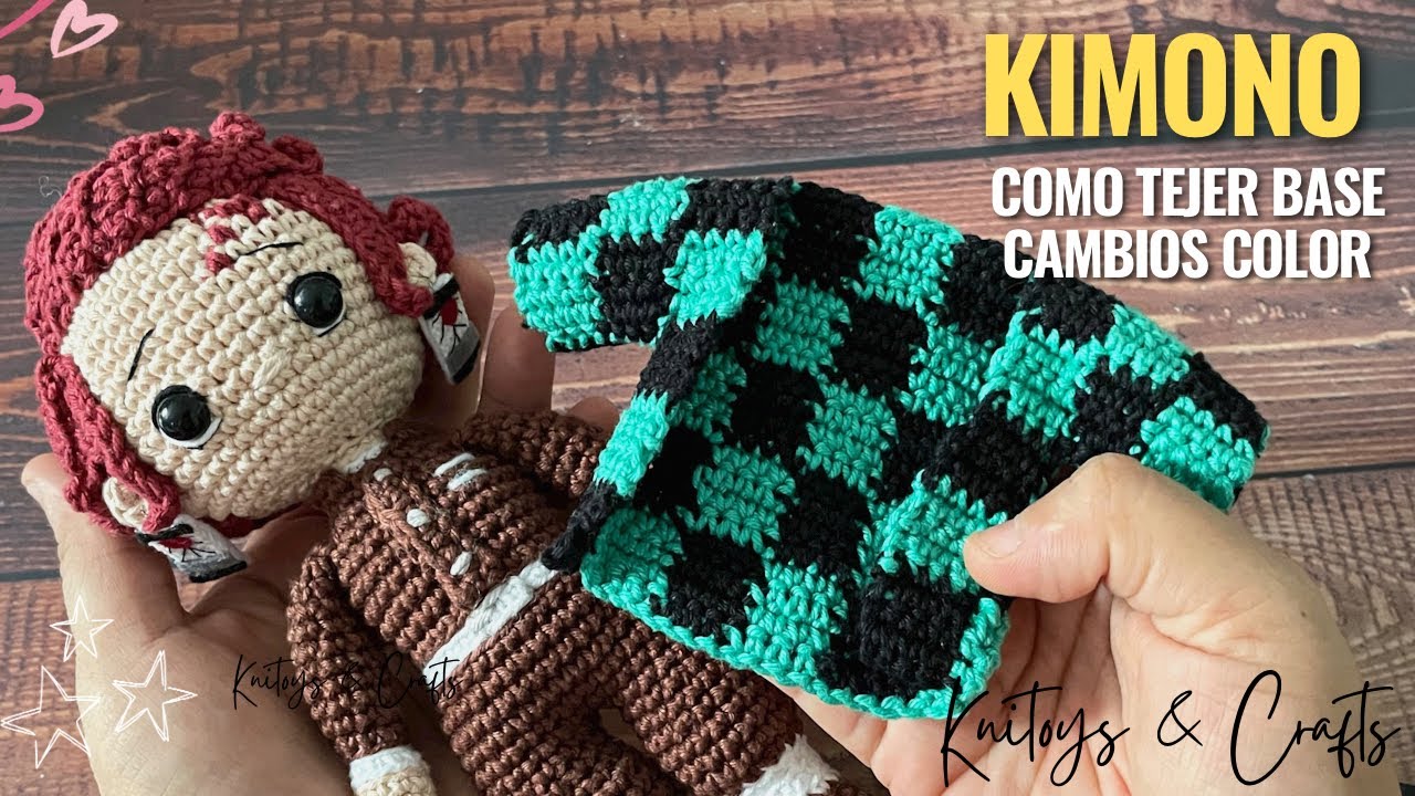 Cómo tejer Kimono para AMIGURUMI - Te enseño cambio de color y puntos bajos libres - TANJIRO
