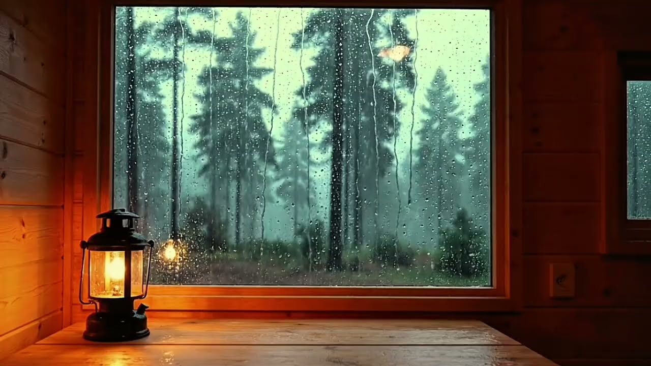 Cozy Rainy Forest Cabin Window Ambience at Night for Deep Sleep and Relaxation