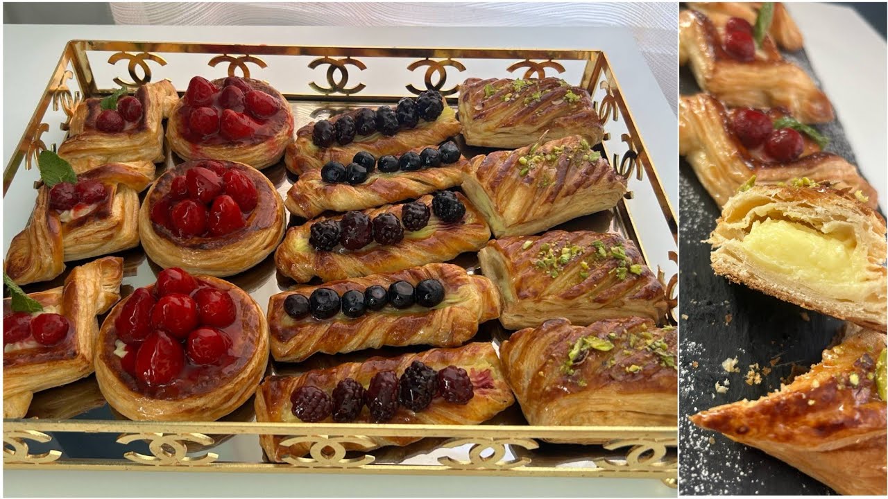 تشكيلة رائعة من فينوازري بالفواكه وكريمة الباتيسيير vinoiseries à la crème patissière et aux fruit