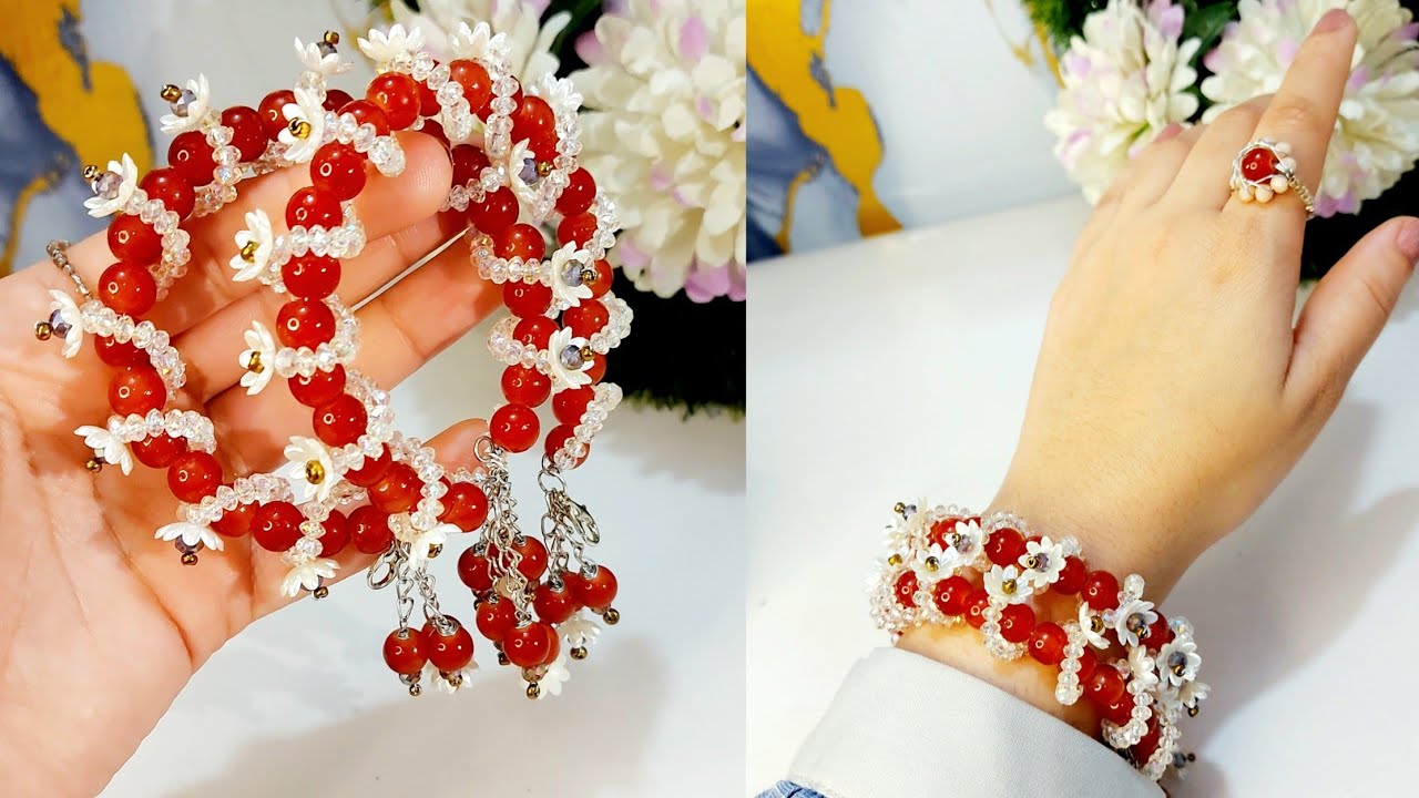 Memory Wire Bracelet Tutorial | Easy Beaded Bracelet for Beginners | Viral Red Beads Gajra Bracelet🌹
