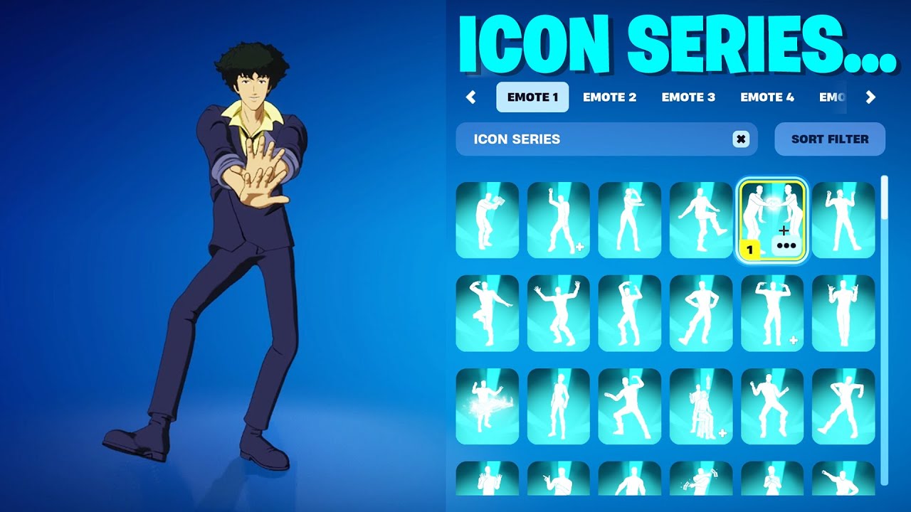 ALL FORTNITE ICON SERIES DANCES & EMOTES (SPIKE SPIEGEL)!