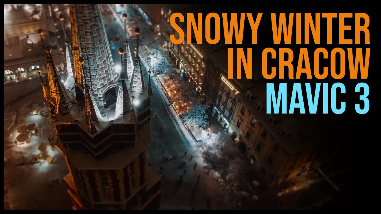 Snowy winter in Cracow. DJI Mavic 3 Winter aerial footage 4k. Day and Night