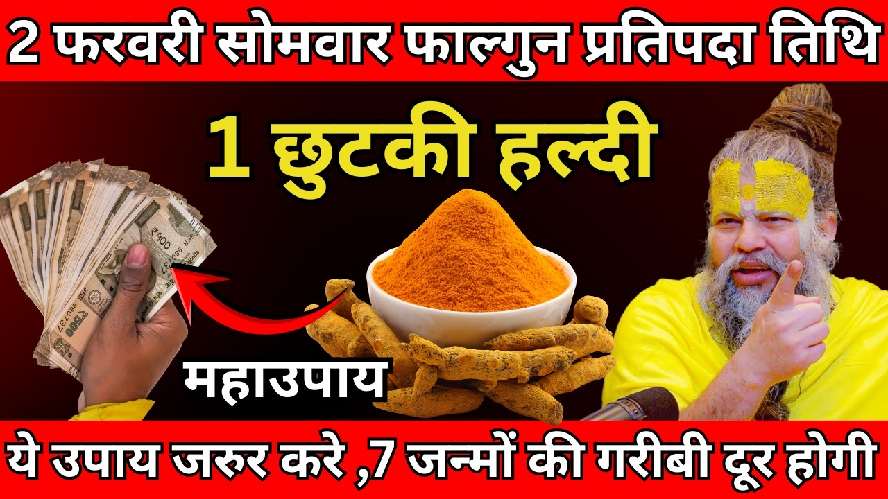 2 फरवरी सोमवार फाल्गुन प्रतिपदा तिथि के दिन 1 छुटकी हल्दी वाला उपाय जरुर करे  #premanandji
