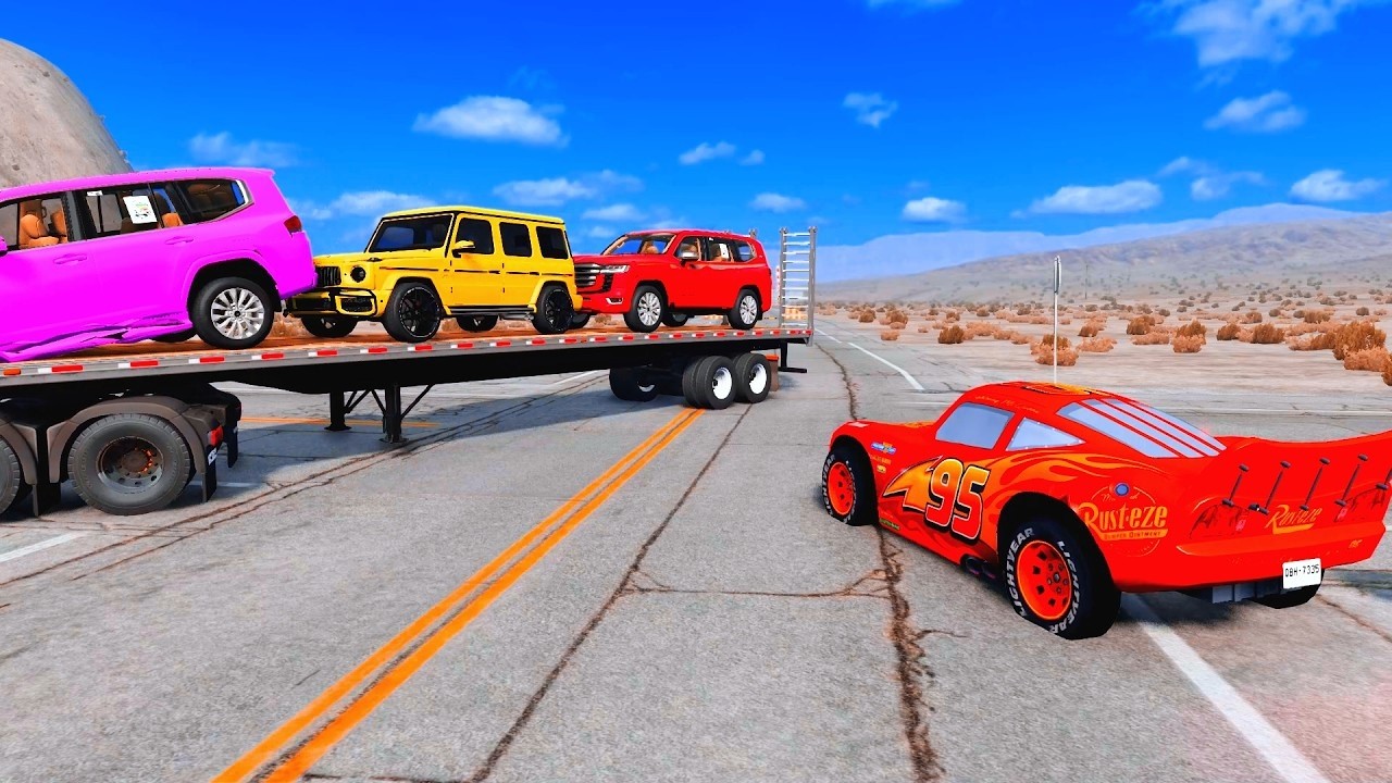 Flatbed Truck McQueen | Transportation with Truck - Pothole vs Car #22 | BeamNG.Drive Gameplay
