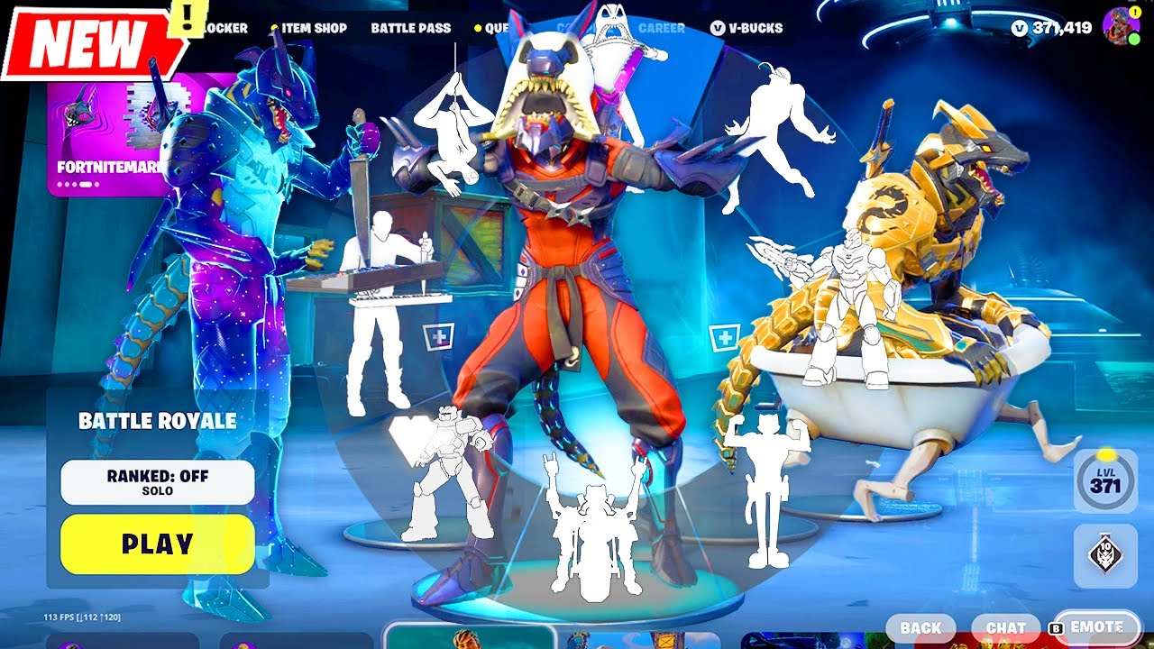 Fortnite Crew DRAKON STEEL HYBRID doing all Built-In Emotes