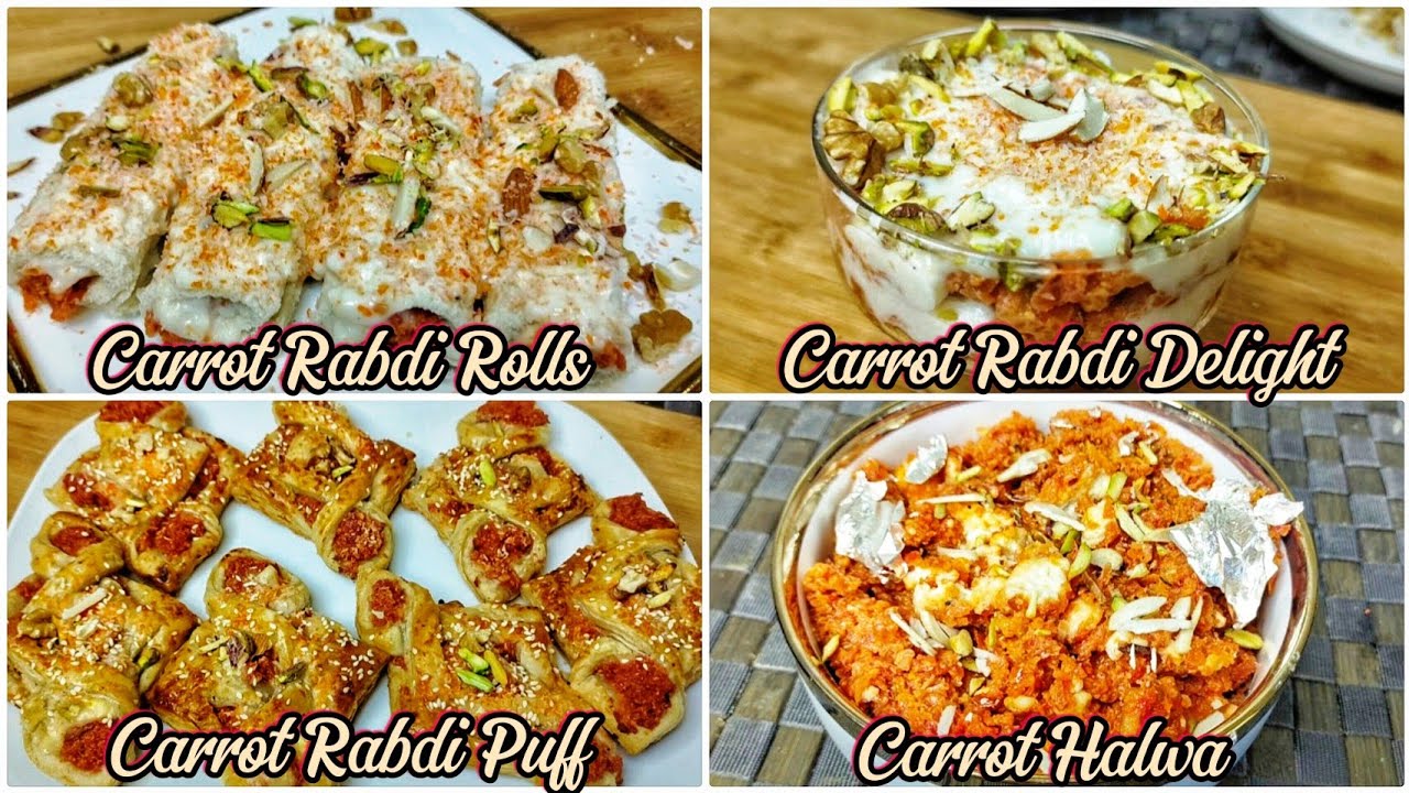 3 Unique Ways to Serve Gajar Ka Halwa | Carrot Rabdi Rolls | Carrot Rabdi Puff | Carrot Delight |