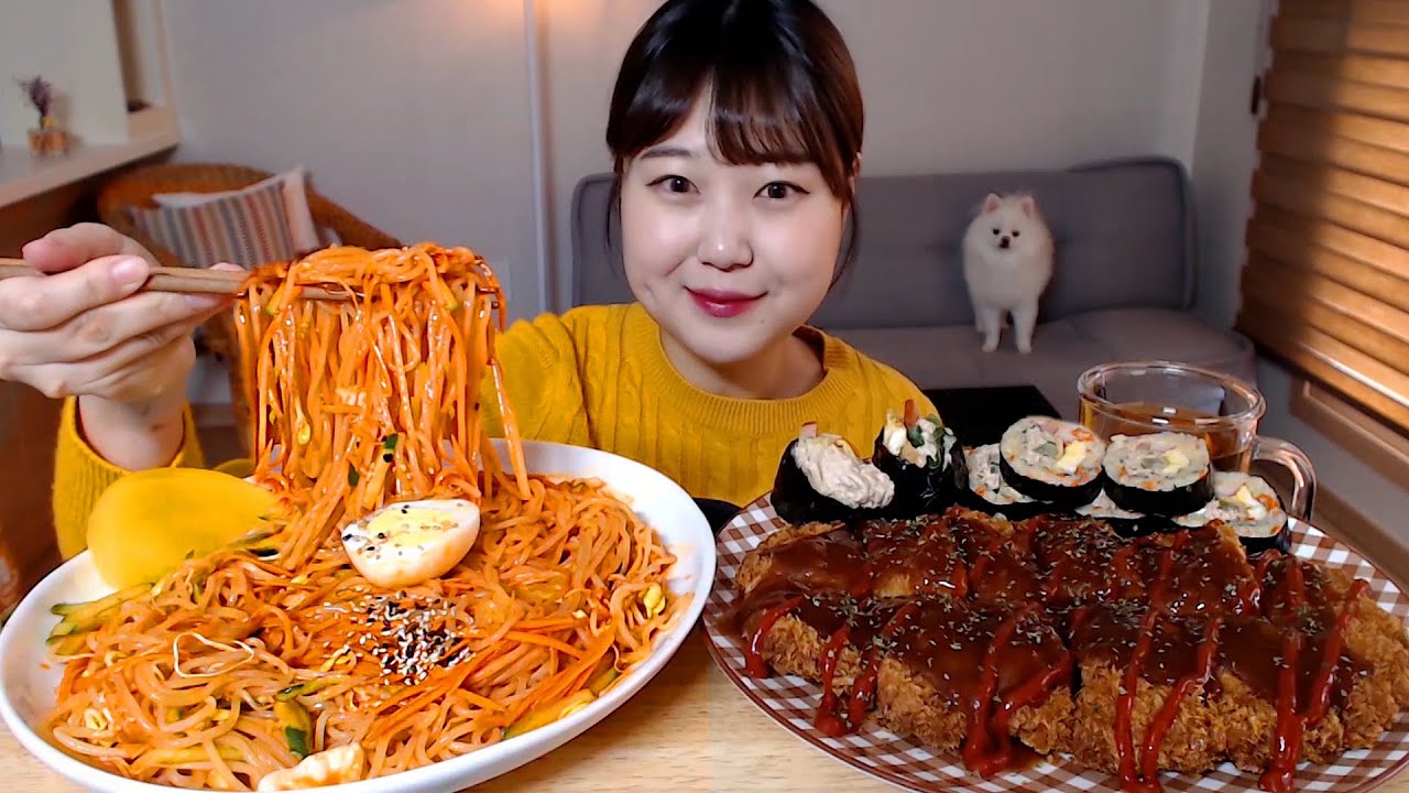 기사식당 왕돈까스 쫄면 참치김밥 먹방 Big Pork cutlet Gimbap Spicy noodles Koreanfood mukbang Eating sound