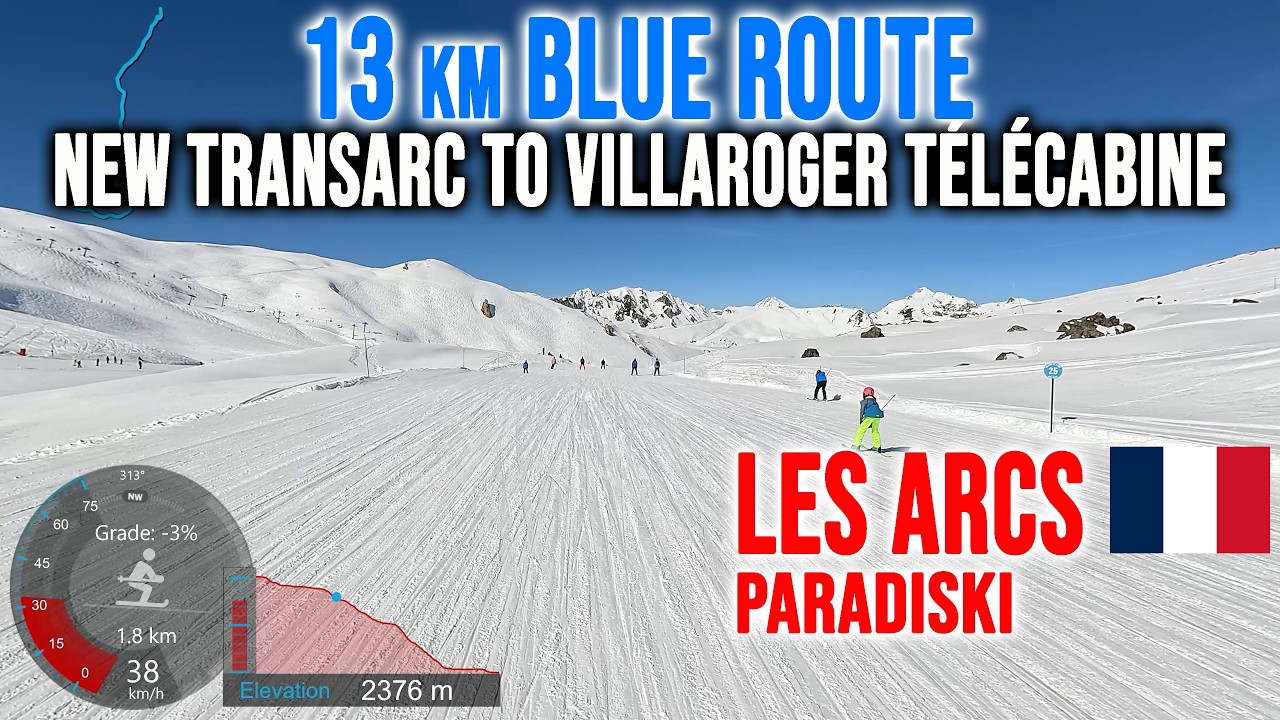 [4K] Skiing Les Arcs, 13 km Blue Route - New Transarc to Villaroger T&eacute;l&eacute;cabine, France, GoPro HERO13