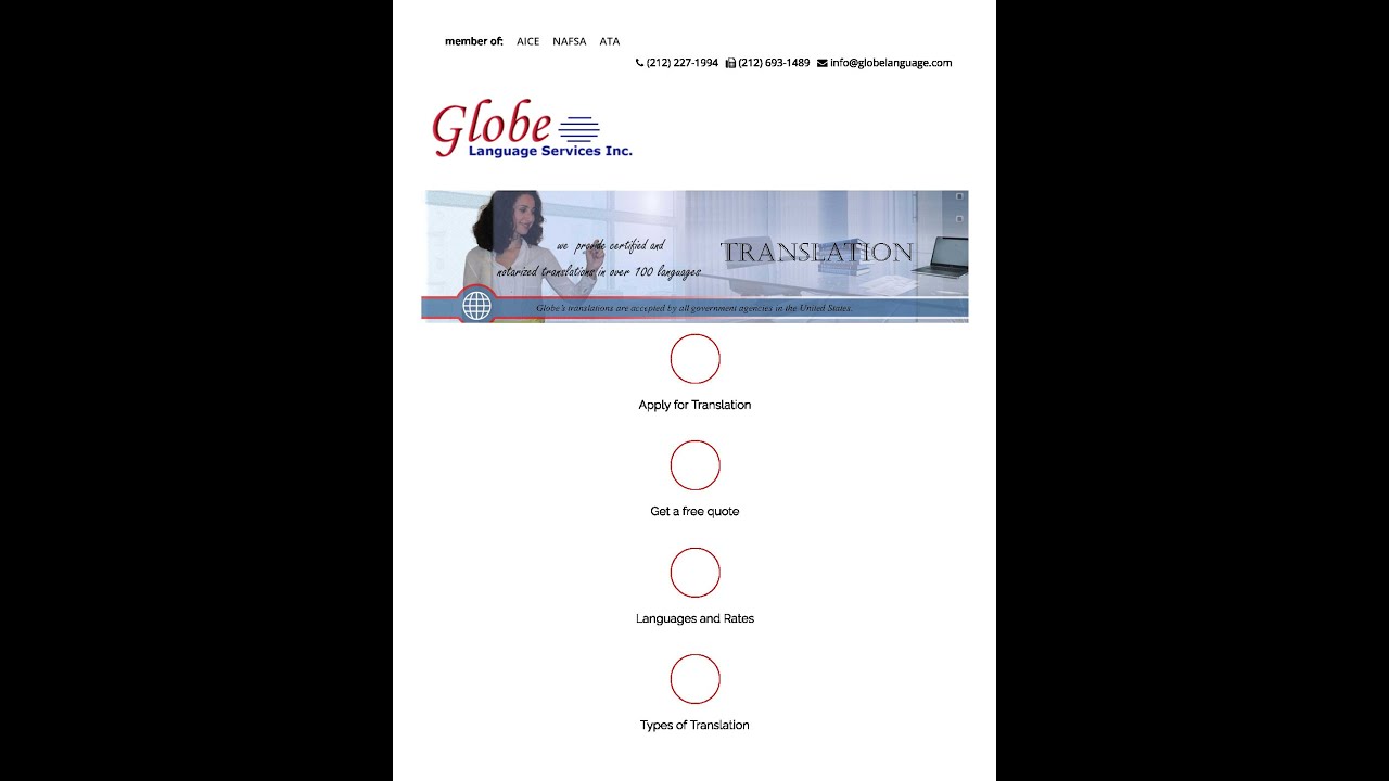 Applying for Translations on Globe Language Services' website.
