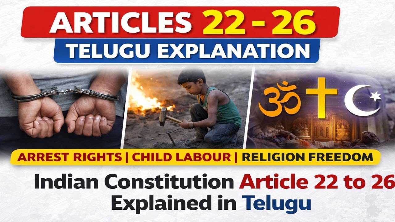 అరెస్ట్ హక్కుల నుండి మత స్వేచ్ఛ వరకు! | Indian Constitution Articles 22-26 Telugu Explanation