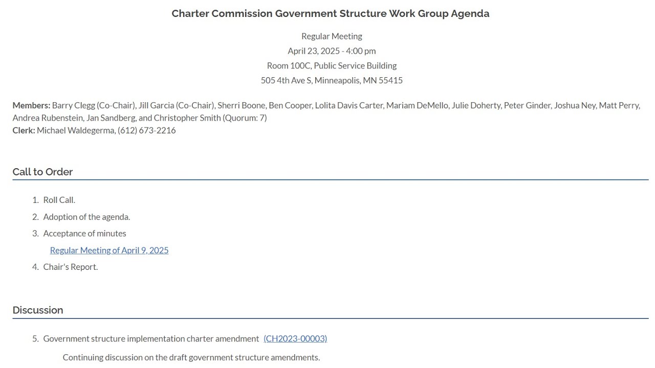Minneapolis Charter Commission Government Structure Work Group 4/23/25