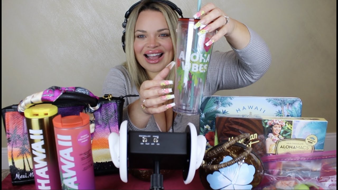 ASMR EXTREME LONG NAILS tapping/scratching *HAWAII SOUVENIRS HAUL* // soft spoken (MAJOR TINGLES)