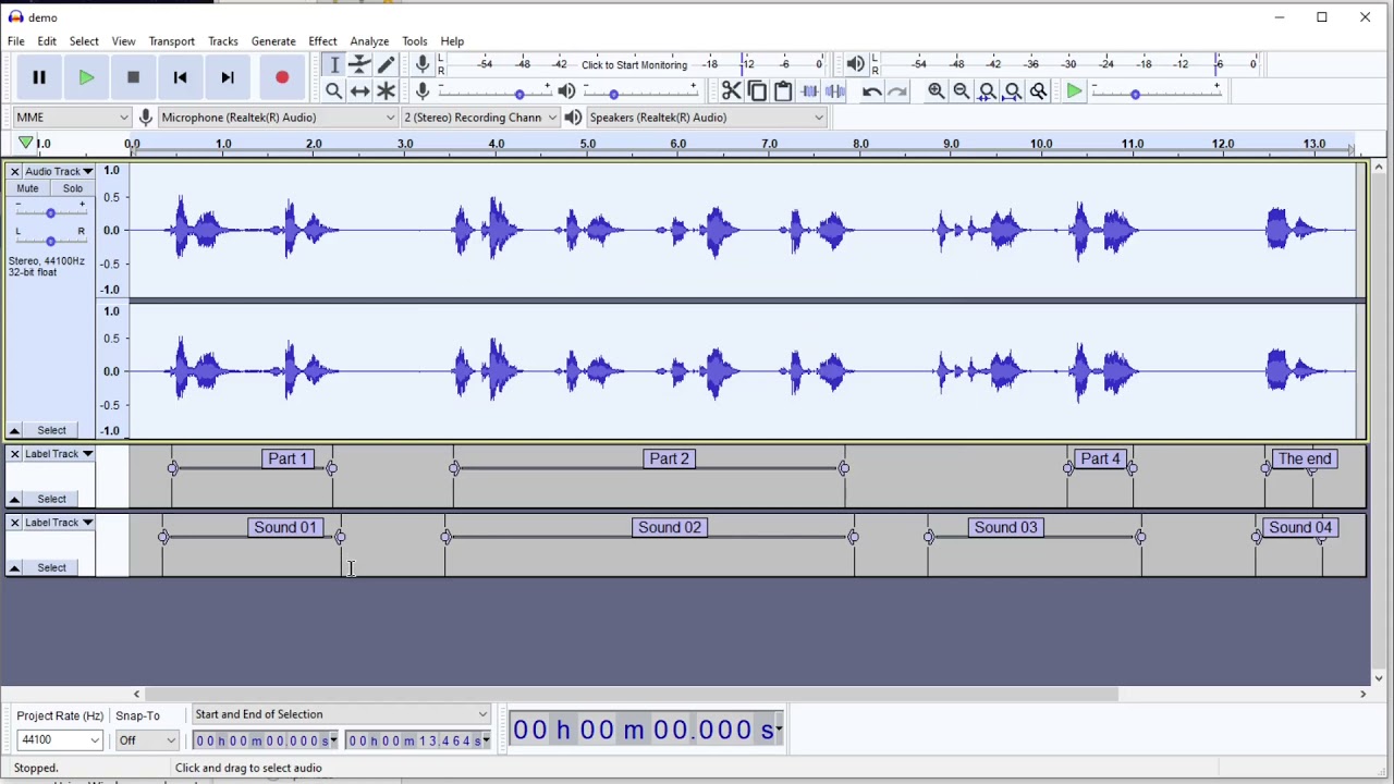 Audacity labels for narration