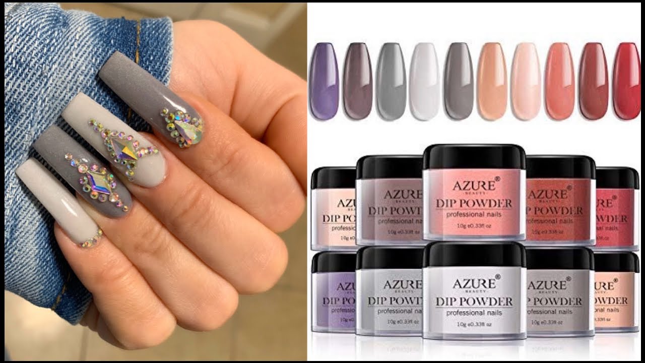 DIY Gray Bling Dip Powder Nails At Home | Azure Beauty Amazon