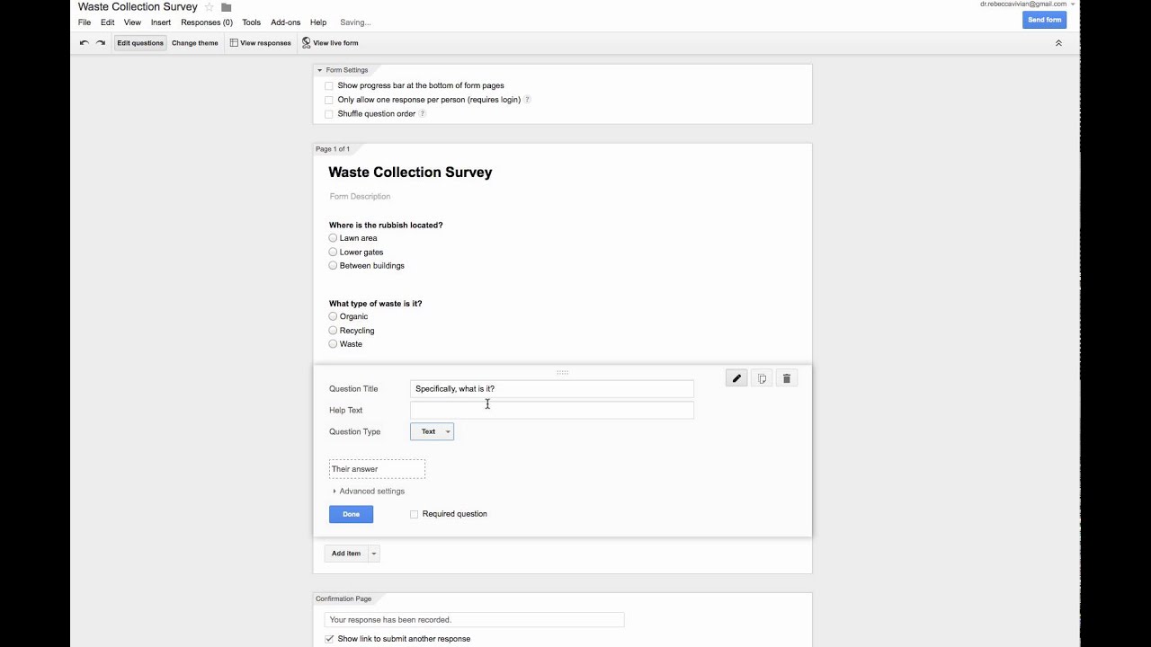 An example of using Google Forms for Data Collection