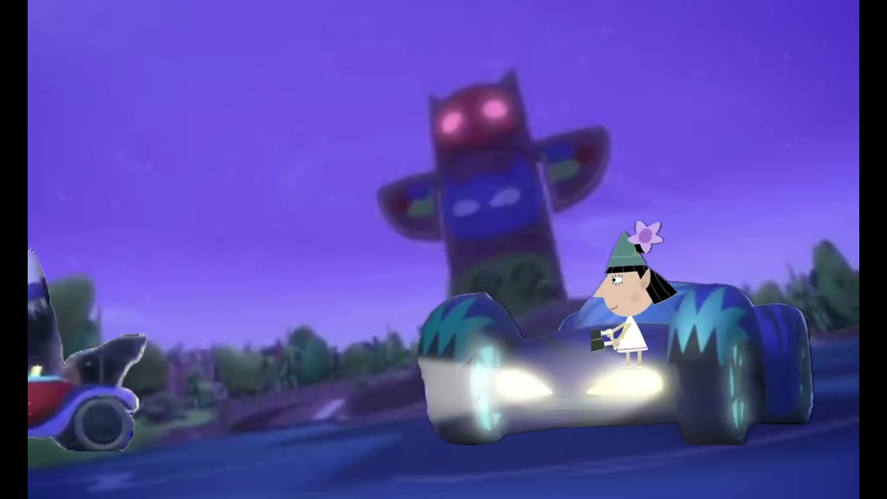 Ben and  Holly little kingdom girl elf rides gecko mobile and car car to catch Luna girl 