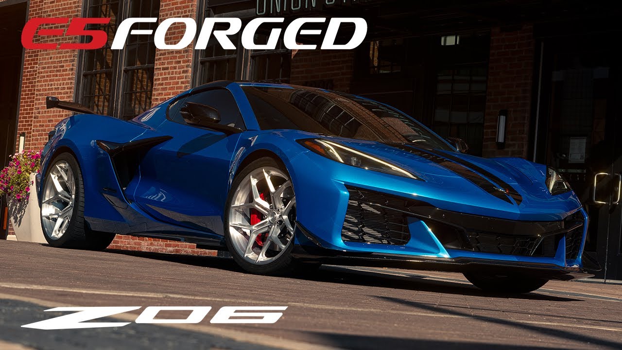 2025 Riptide Blue C8 Z06 Corvette fitted on our all-new E5 Forged Talladega Wheels | E5 Wheels