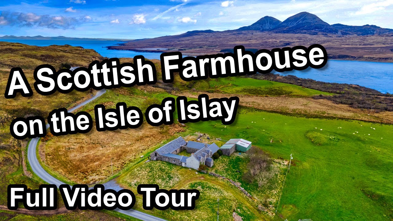 Video Tour of Scottish Farmhouse on the island of Islay, with courtyard, outbuildings and big views.