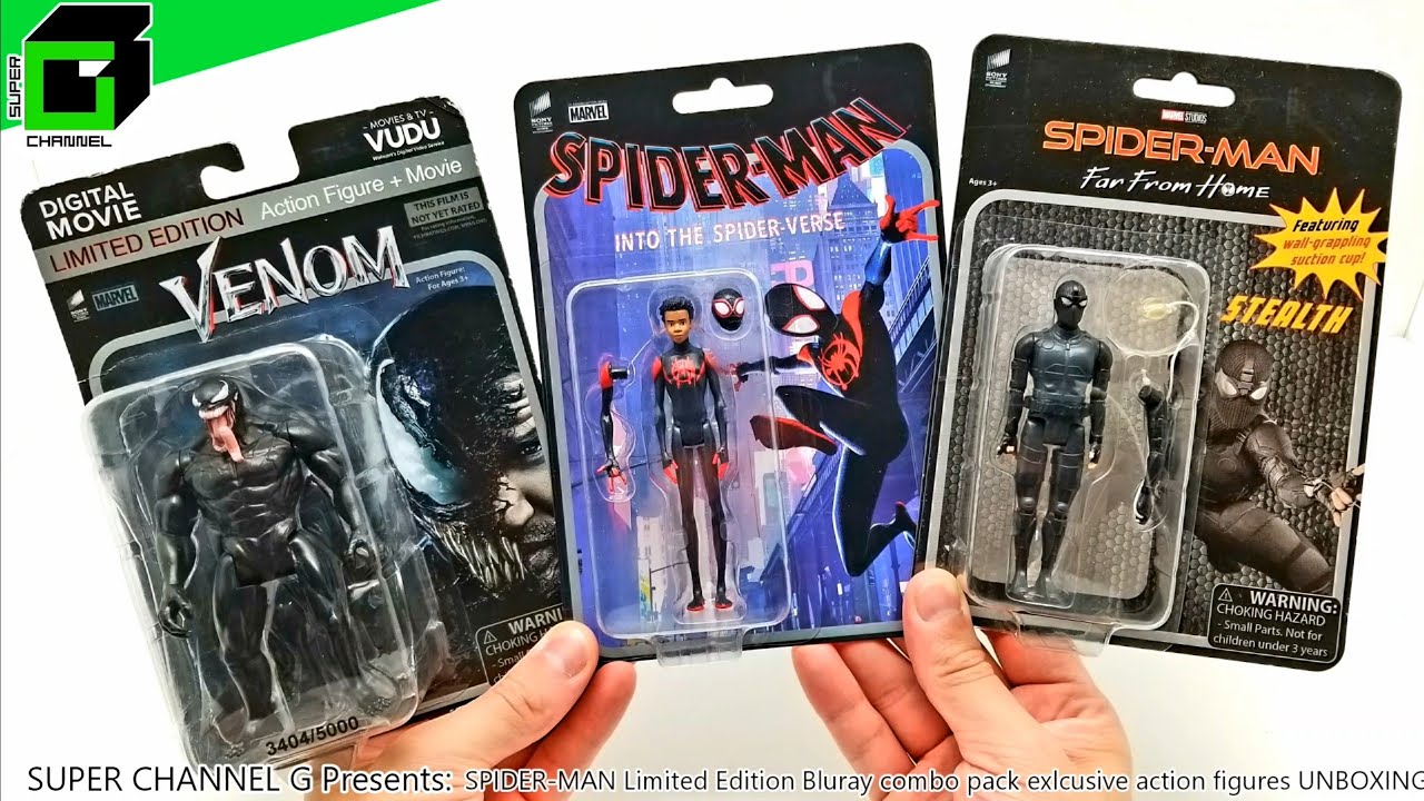 All 3 SPIDER-MAN Blu-ray action figures! Spider-man, Miles Morales, and Venom! UNBOXING and REVIEW