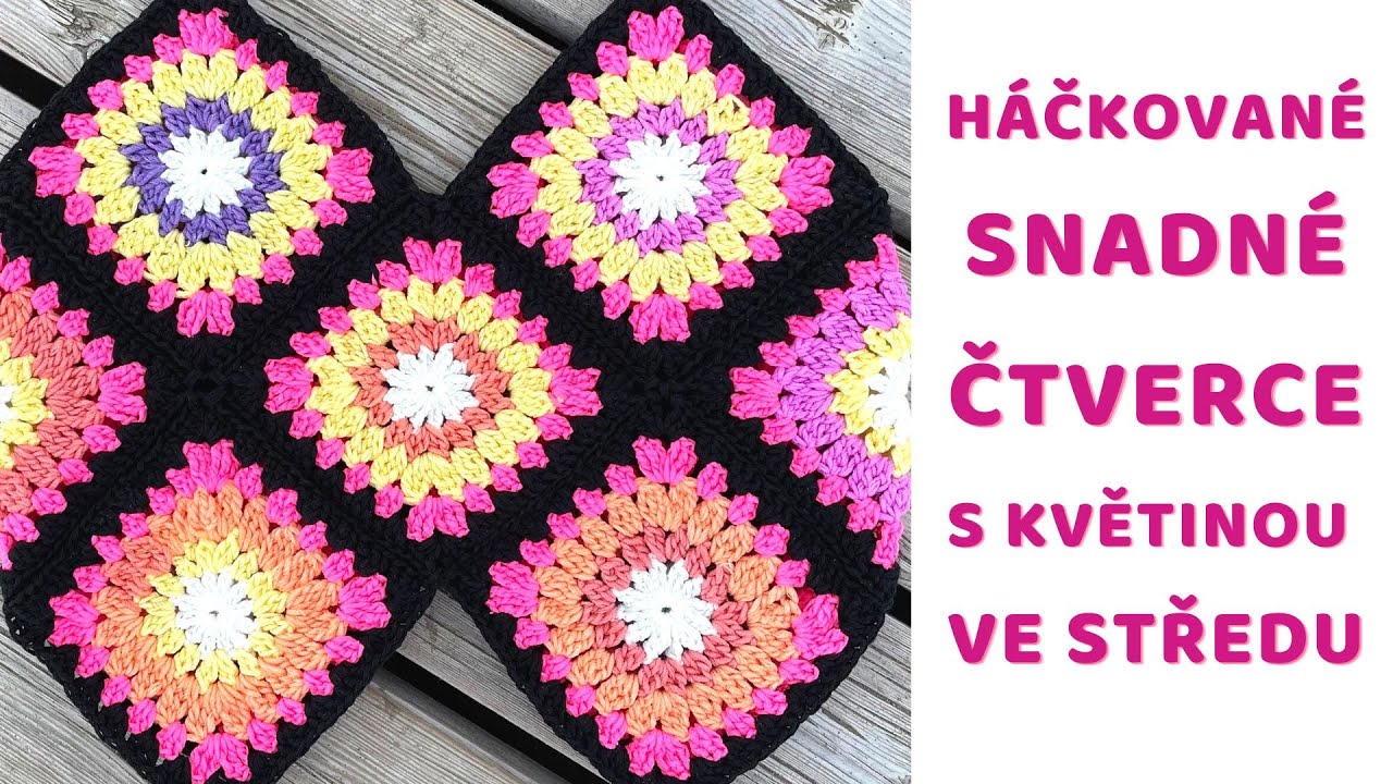 💗 Háčkované čtverce s květinovou ve středu 💗 snadné čtverce pro začátečníky ze zbylých klubíček 💗