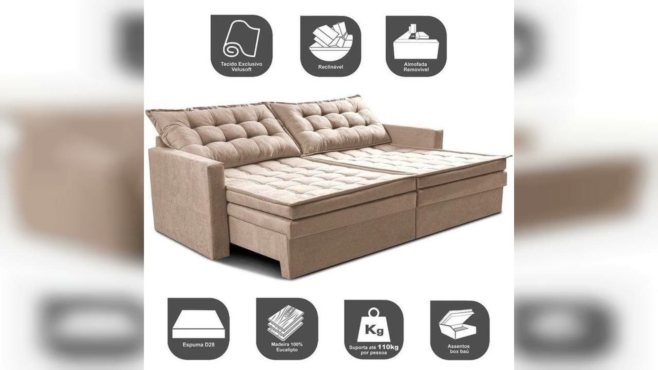 Review: Sofá sem Caixa Retrátil Baú 2,00m Cama Inbox Secret Suede Velusoft Bege Bege