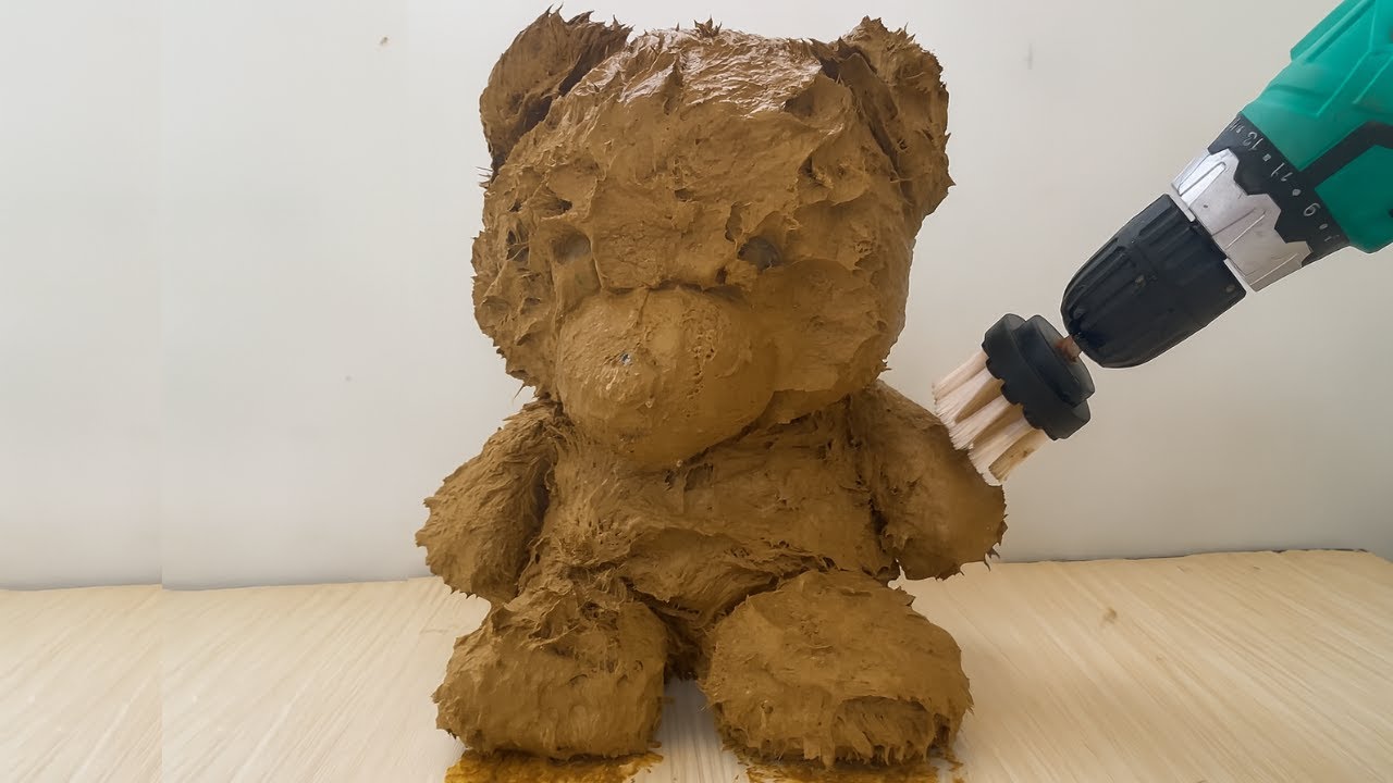 Drill Brush & Super Foam vs Mud-Covered Teddy Bear#asmr  #cleaning  #Satisfying #Relaxing