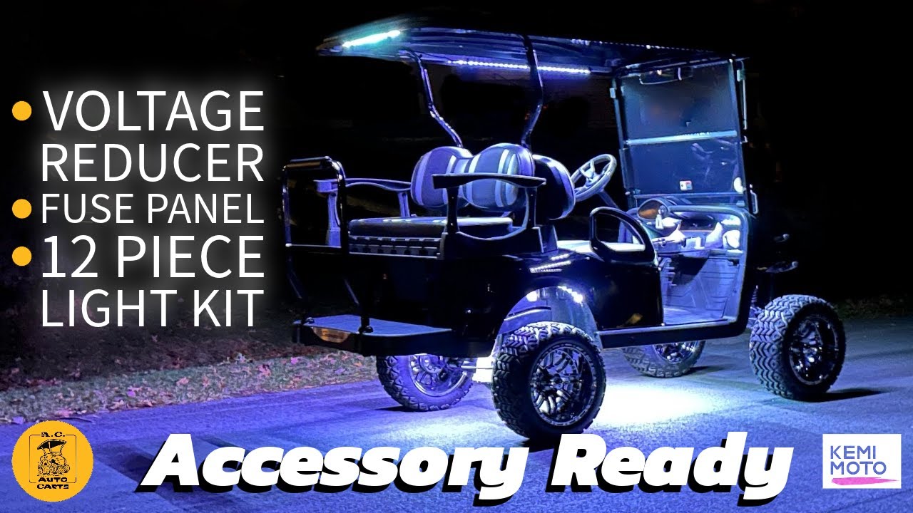 2015 EZGO RXV is 12V Ready! Voltage Reducer, Fuse Panel and KEMIMOTO 12 piece LED glow lights.
