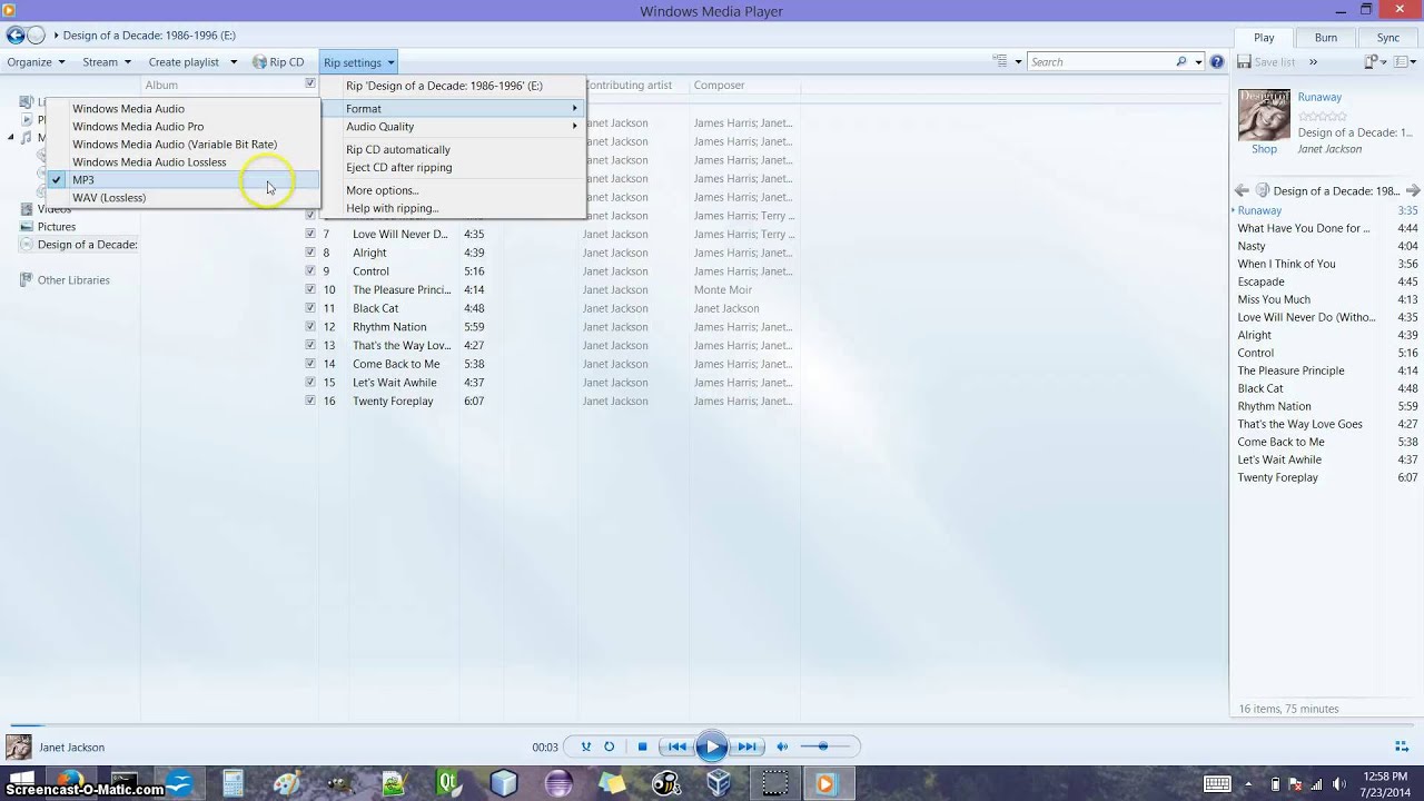 Ripping Songs From CD Using Windows Media Player