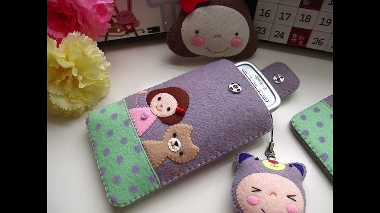56 DIY Creative' Easy & Cute Felt Cell Phone Case Ideas/Handmade Felt Mobile Pouch for a smartphone.