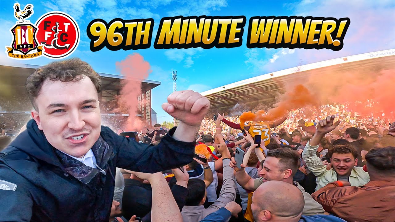 THE MOMENT BRADFORD CITY SCORE A 96th MINUTE WINNER TO SECURE PROMOTION TO LEAGUE ONE...