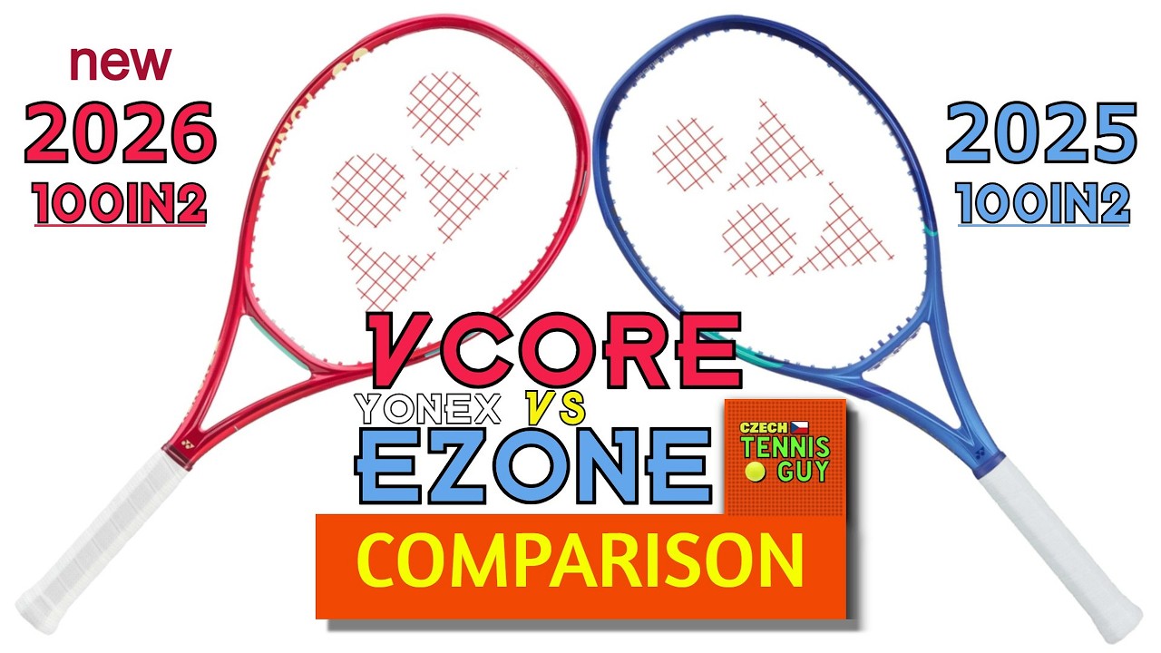 🎾 Сравнение теннисных ракеток Yonex Vcore 100 2026 (8-го поколения) и Yonex Ezone 100 2025 (8-го ...
