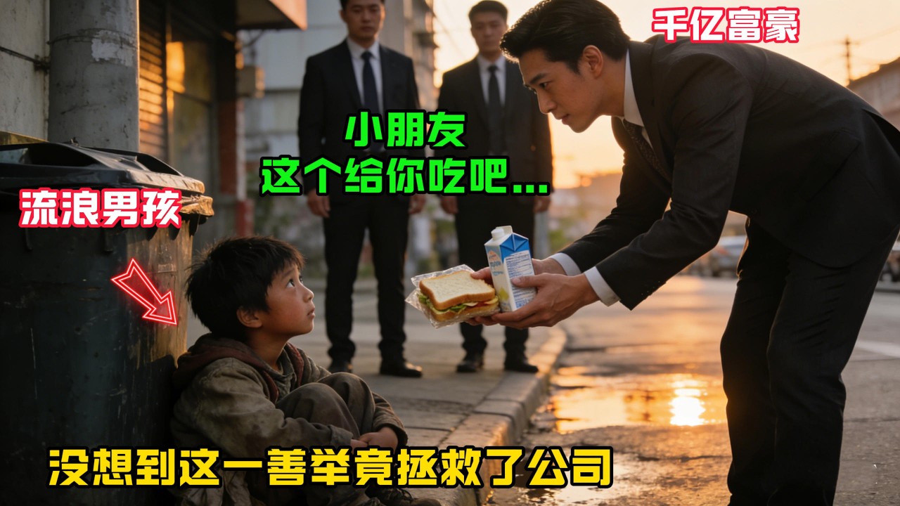 “這個給你吃吧…”千億富豪把手上的食物隨手給了路邊的流浪男孩，沒想到救了公司的竟是他！#感人故事 #感人壹幕 #故事分享
