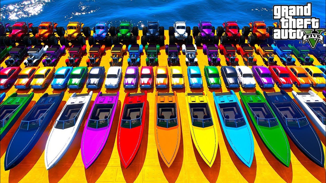 GTA V New Super Epic Mega Ramp Challenge with Heroes Driving High Speed Sports Cars Action Fun