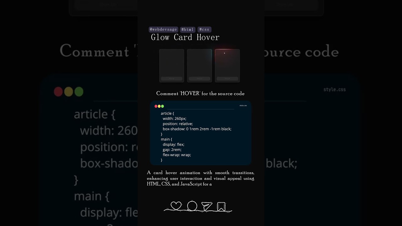 Glow cards hover animation #html #css #js #glow #card #hover