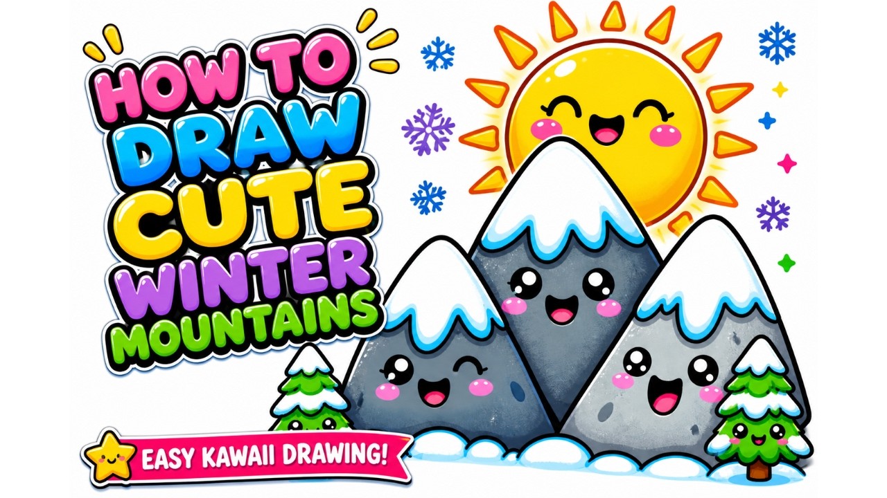 How to Draw Cute Winter Mountains ❄️🏔️ Easy Kawaii Drawing
