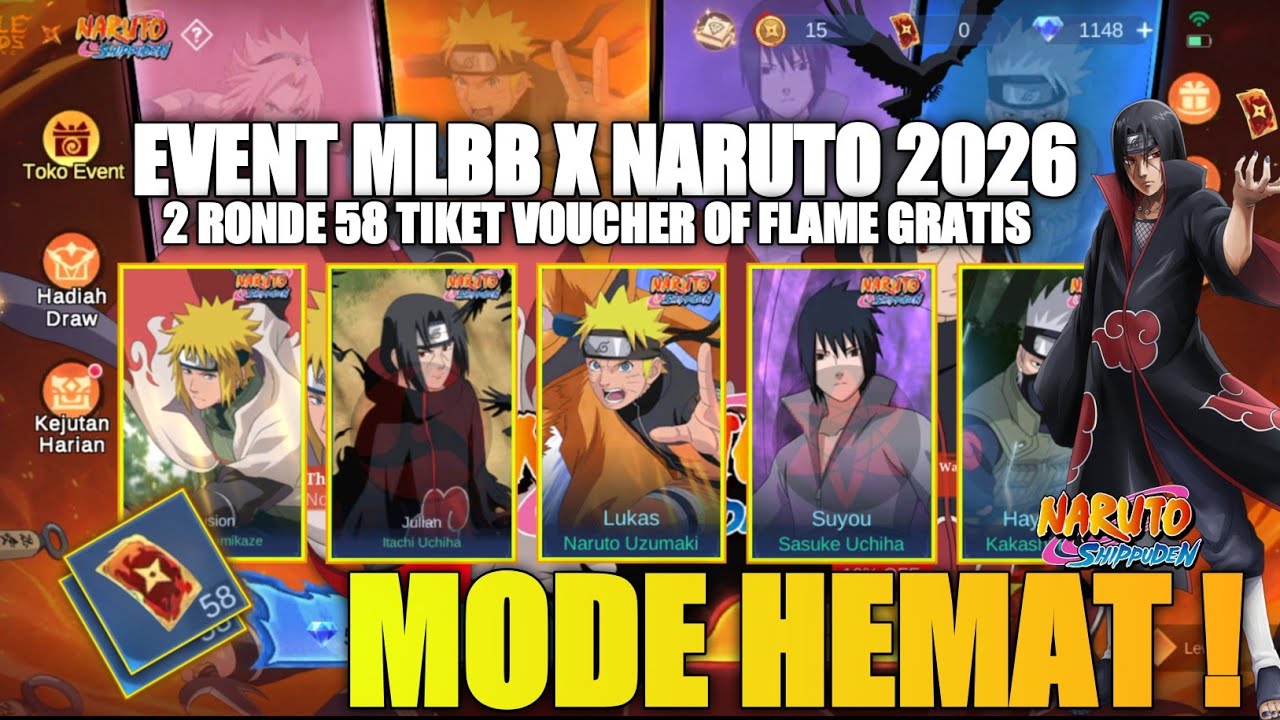 MODE HEMAT!! EVENT NARUTO SKIN JULIAN GUSION NARUTO 2026 | 58 TIKET GRATIS EVENT NARUTO MLBB 2026