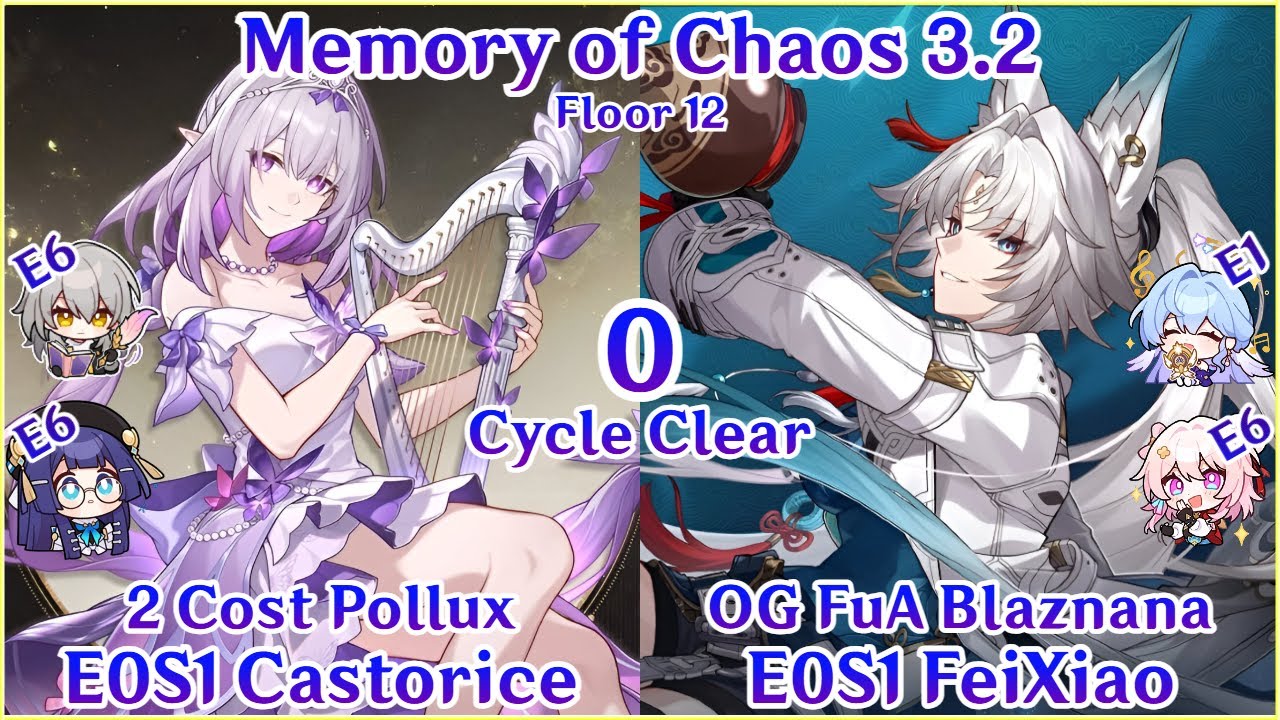 NEW 3.2 MOC Floor 12 - E0S1 Castorice x E0S1 FeiXiao 0 Cycle Clear 01遐蝶飞霄0T死龙蕉研组 | Honkai Star Rail